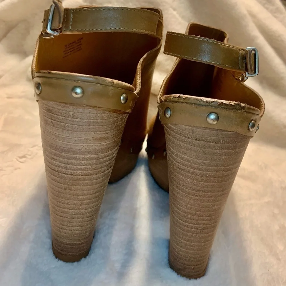 Jessica Simpson Pumps Sz 9.5 Daine Leather Tan Camel Open-Toe High Heels Straps